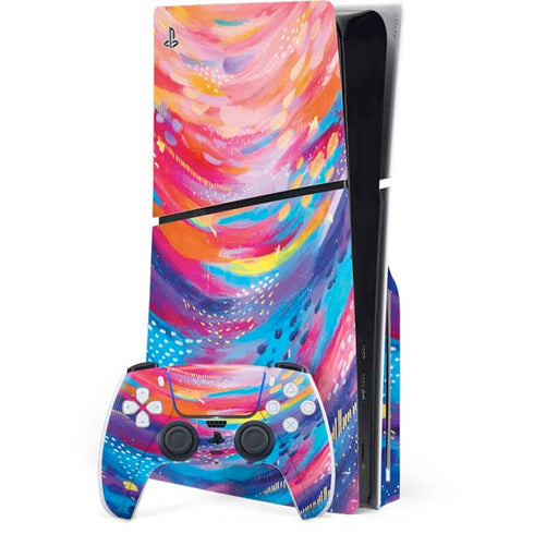Rainbow Wave Brush Stroke by Etta Vee PS5 Slim Disk Bundle Skin