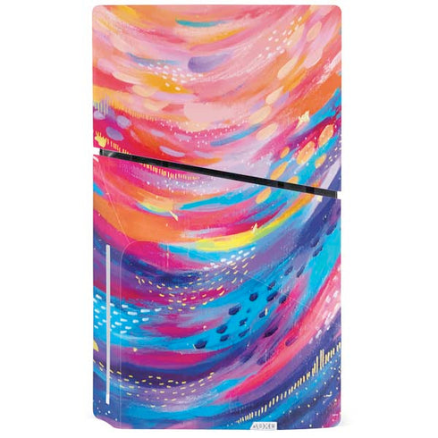 Rainbow Wave Brush Stroke by Etta Vee PS5 Slim Disk Bundle Skin