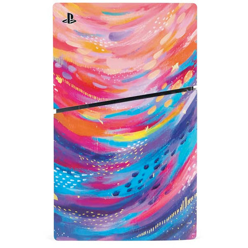 Rainbow Wave Brush Stroke by Etta Vee PS5 Slim Disk Console Skin