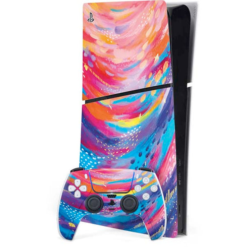 Rainbow Wave Brush Stroke by Etta Vee PS5 Slim Digital Edition Console Skin