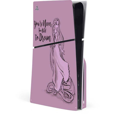 Disney Princess Rapunzel Never Too Old To Dream Art PS5 Slim Disk Console Skin
