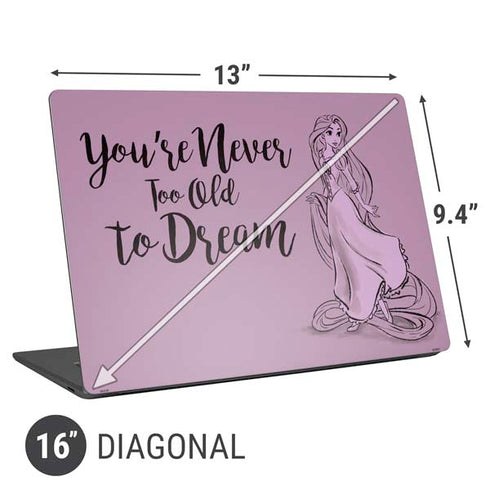 Disney Princess Rapunzel Never Too Old To Dream Art Universal Laptop 16in (13 x 9.4in) Skin