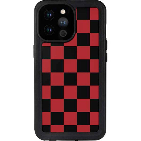 Red and Black Checkerboard iPhone 14 Pro Max Waterproof Case