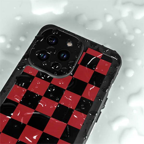 Red and Black Checkerboard iPhone 14 Pro Max Waterproof Case