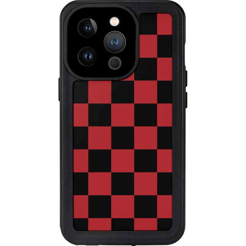 Red and Black Checkerboard iPhone 14 Pro Waterproof Case