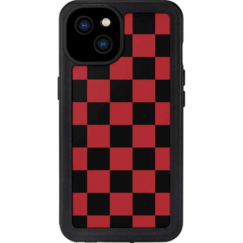 Red and Black Checkerboard iPhone 15 Plus Waterproof Case
