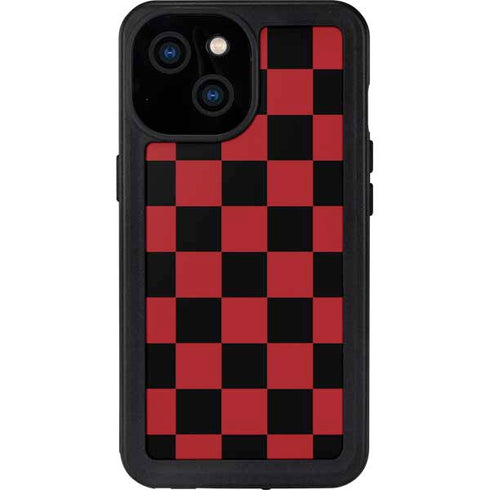 Red and Black Checkerboard iPhone 15 Waterproof Case