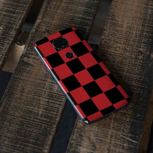 Red and Black Checkerboard Moto E5 Plus Skin