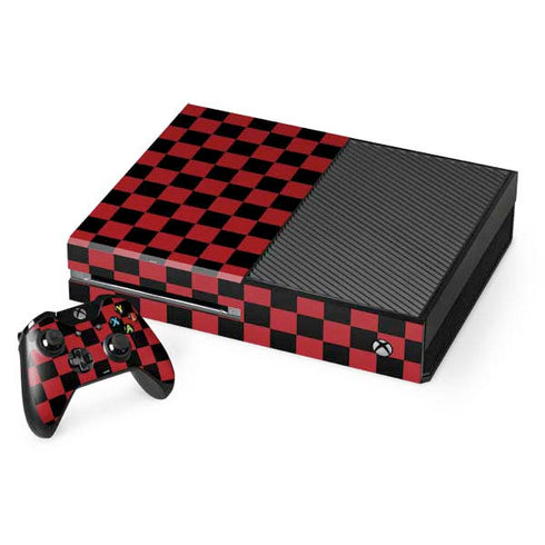 Red and Black Checkerboard Xbox One Console and Controller Bundle Skin