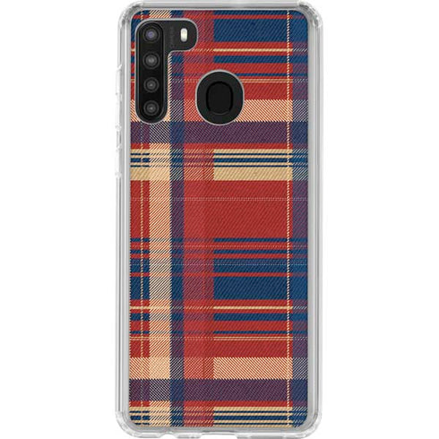 Red and Blue Plaid Galaxy A21 Clear Case