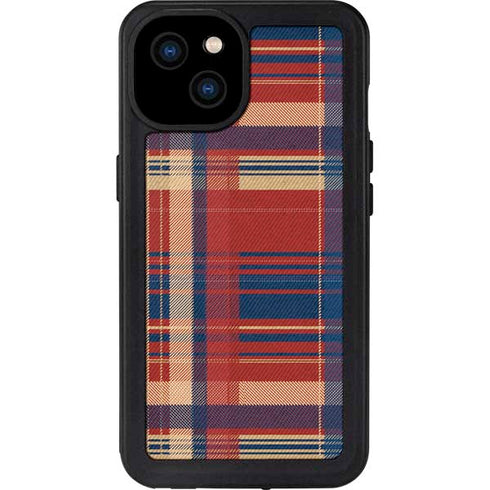 Red and Blue Plaid iPhone 15 Plus Waterproof Case