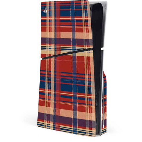 Red and Blue Plaid PS5 Slim Disk Console Skin