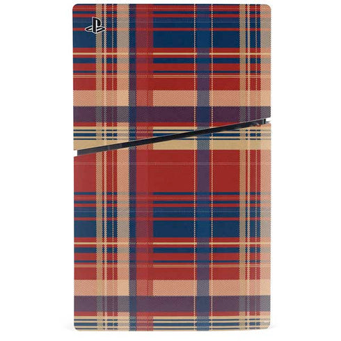 Red and Blue Plaid PS5 Slim Disk Console Skin