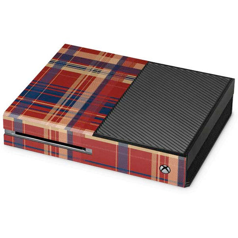 Red and Blue Plaid Xbox One Console Skin