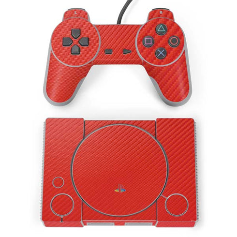 Red Carbon Fiber Specialty Material PlayStation Classic Bundle Skin