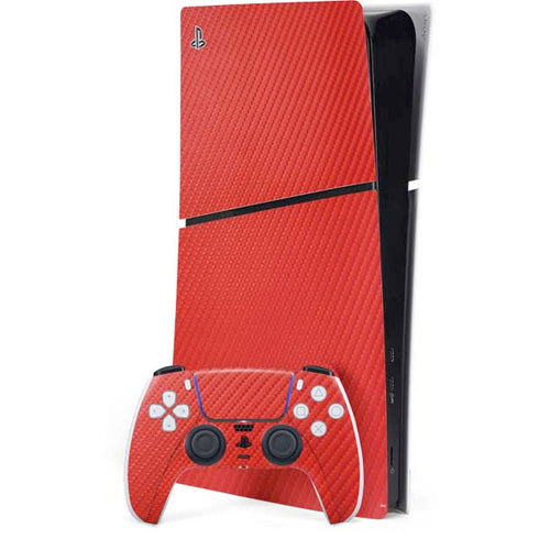 Red Carbon Fiber Specialty Material PS5 Slim Digital Edition Bundle Skin