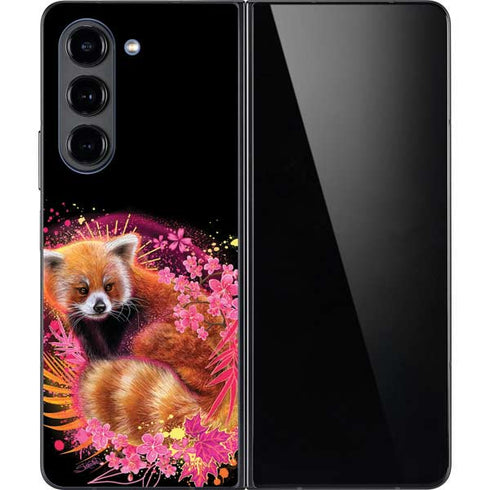 Red Panda with Flowers by Sheena Pike Galaxy Z Fold5 5G Skin