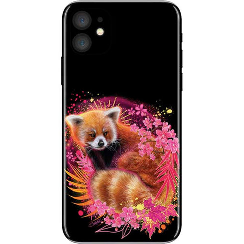 Red Panda with Flowers by Sheena Pike iPhone 11 Skin