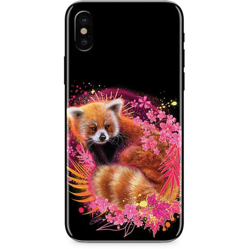 Red Panda with Flowers by Sheena Pike iPhone X Skin