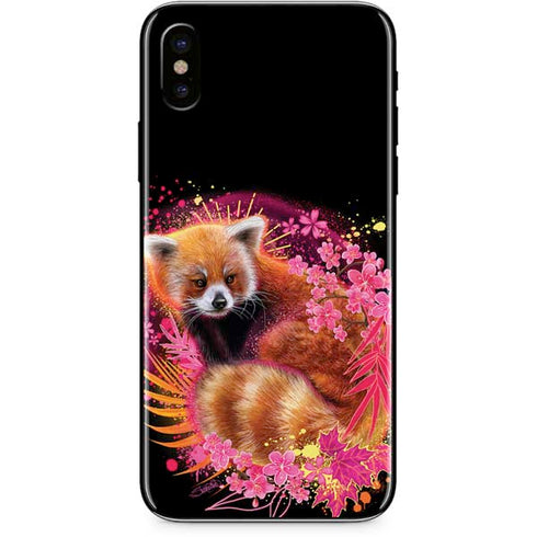 Red Panda with Flowers by Sheena Pike iPhone XS Skin