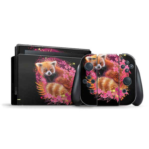 Red Panda with Flowers by Sheena Pike Nintendo Switch Bundle Skin