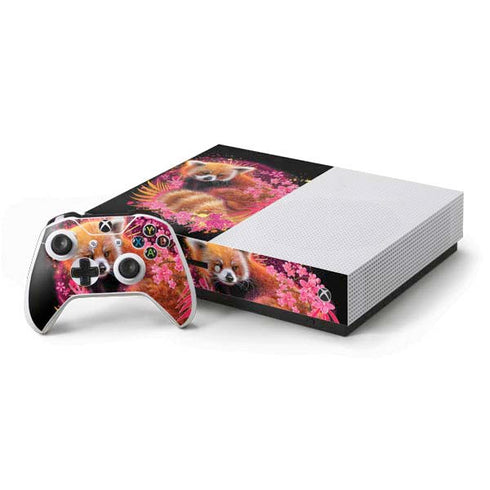 Red Panda with Flowers by Sheena Pike Xbox One S Console and Controller Bundle Skin