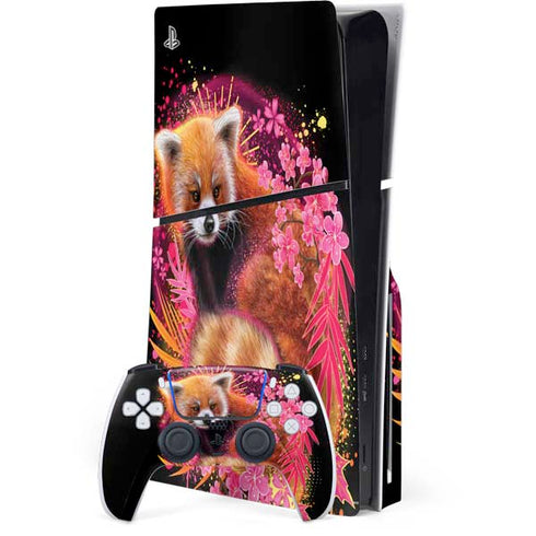 Red Panda with Flowers by Sheena Pike PS5 Slim Disk Bundle Skin