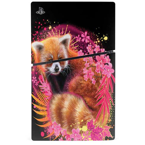 Red Panda with Flowers by Sheena Pike PS5 Slim Disk Console Skin