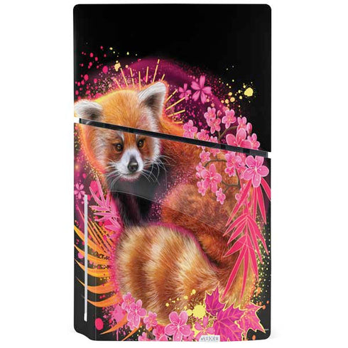 Red Panda with Flowers by Sheena Pike PS5 Slim Disk Console Skin
