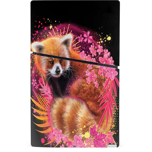 Red Panda with Flowers by Sheena Pike PS5 Slim Digital Edition Console Skin