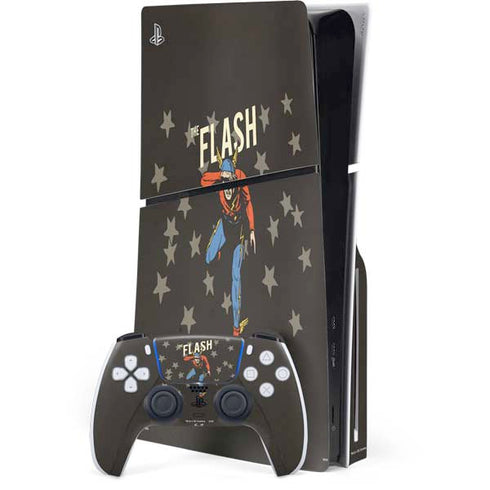 DC Comics The Flash Retro Action Pose PS5 Slim Disk Bundle Skin