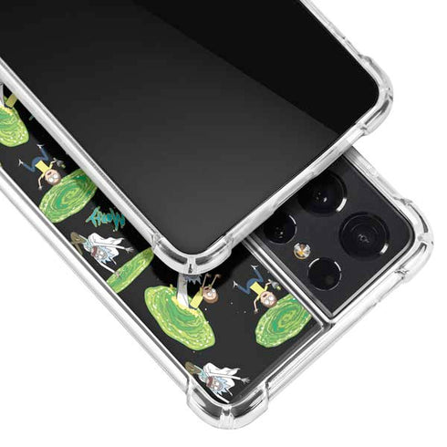 Adult Swim Rick and Morty Portal Pattern Galaxy S21 Ultra 5G Clear Case