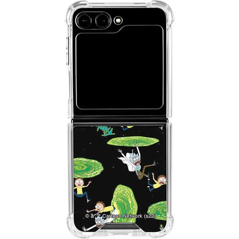 Adult Swim Rick and Morty Portal Pattern Galaxy Z Flip5 5G Clear Case