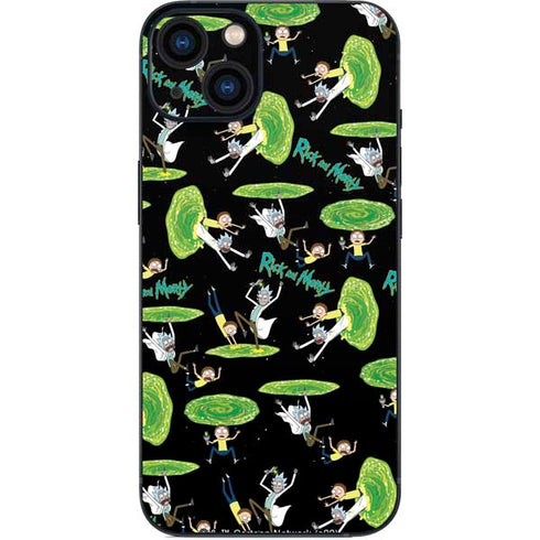 Adult Swim Rick and Morty Portal Pattern iPhone 15 Plus Skin