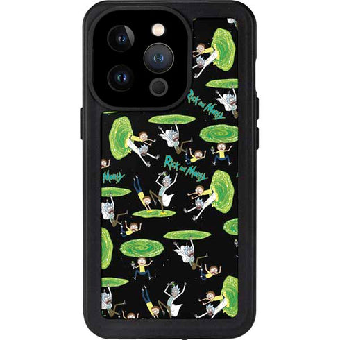 Adult Swim Rick and Morty Portal Pattern iPhone 14 Pro Waterproof Case