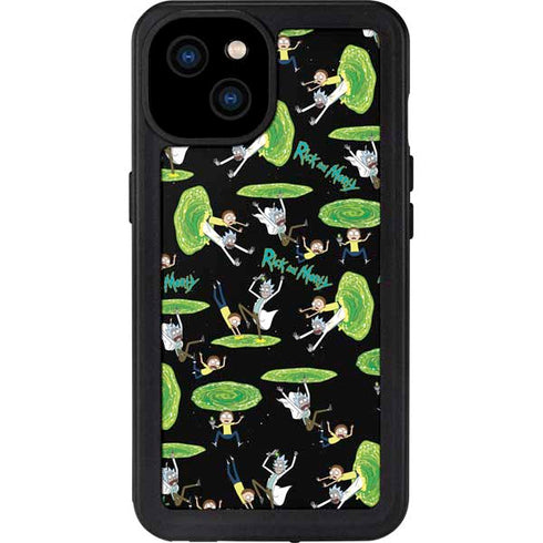 Adult Swim Rick and Morty Portal Pattern iPhone 15 Plus Waterproof Case