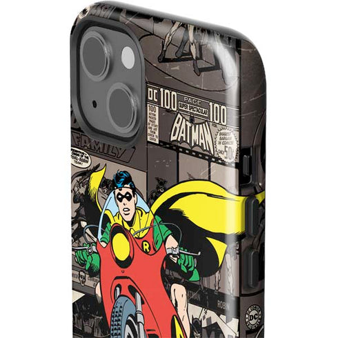 DC Comics Robin Vintage Action pose pattern iPhone 15 Plus Impact Case