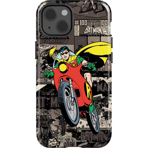 DC Comics Robin Vintage Action pose pattern iPhone 15 Impact Case