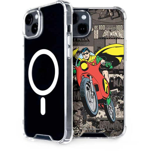 DC Comics Robin Vintage Action pose pattern iPhone 15 Plus MagSafe Case