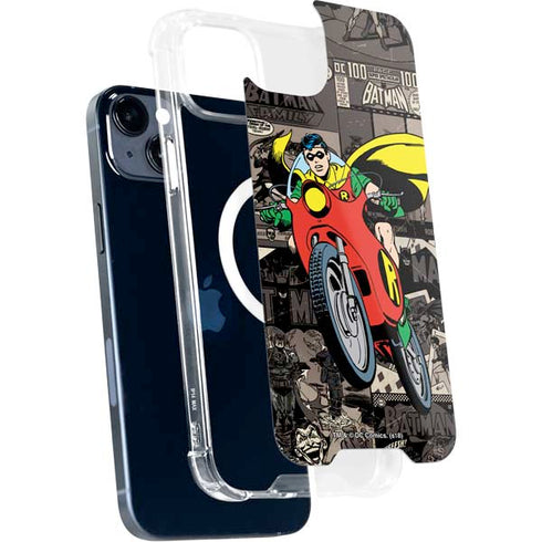 DC Comics Robin Vintage Action pose pattern iPhone 15 Plus MagSafe Case