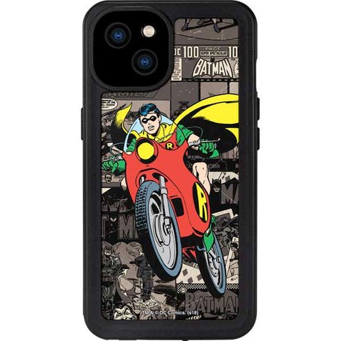 DC Comics Robin Vintage Action pose pattern iPhone 15 Plus Waterproof Case