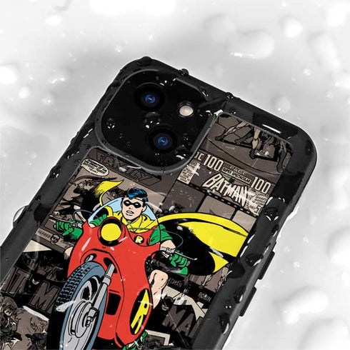 DC Comics Robin Vintage Action pose pattern iPhone 15 Plus Waterproof Case