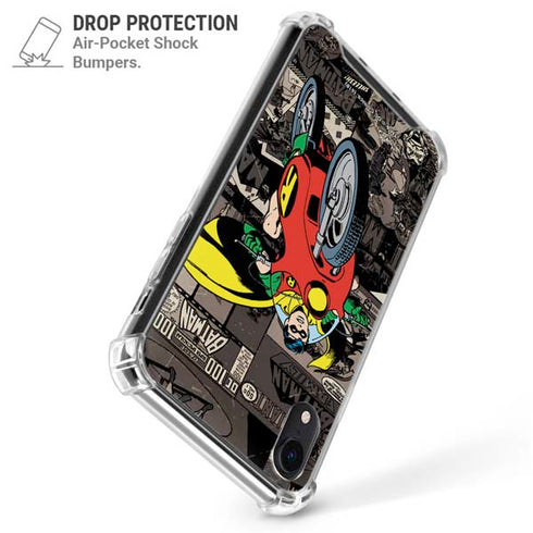 DC Comics Robin Vintage Action pose pattern iPhone XR Clear Case