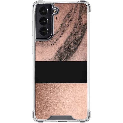 Rose Gold and Black Marble Galaxy S22 Clear Case