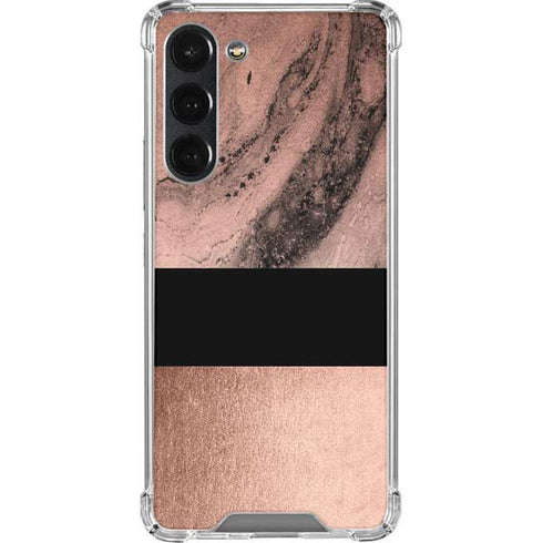 Rose Gold and Black Marble Galaxy S23 Plus Clear Case
