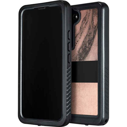 Rose Gold and Black Marble Galaxy S23 Plus Waterproof Case
