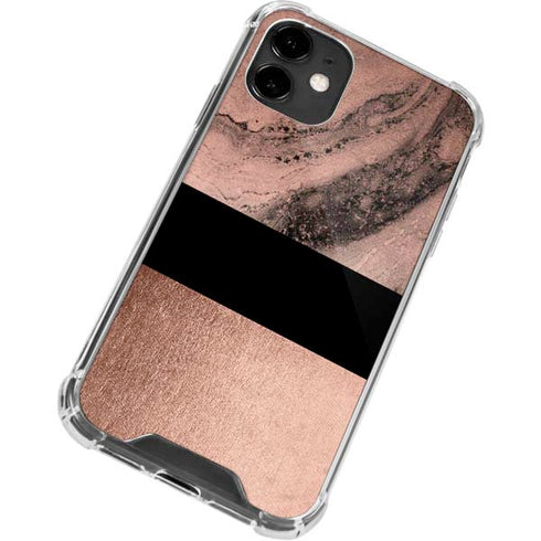 Rose Gold and Black Marble iPhone 12 Clear Case