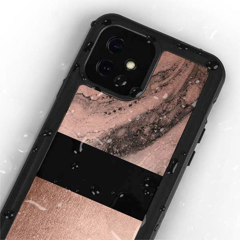 Rose Gold and Black Marble iPhone 12 Mini Waterproof Case