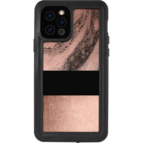 Rose Gold and Black Marble iPhone 12 Pro Waterproof Case
