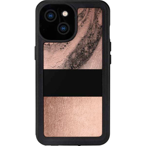 Rose Gold and Black Marble iPhone 13 Mini Waterproof Case